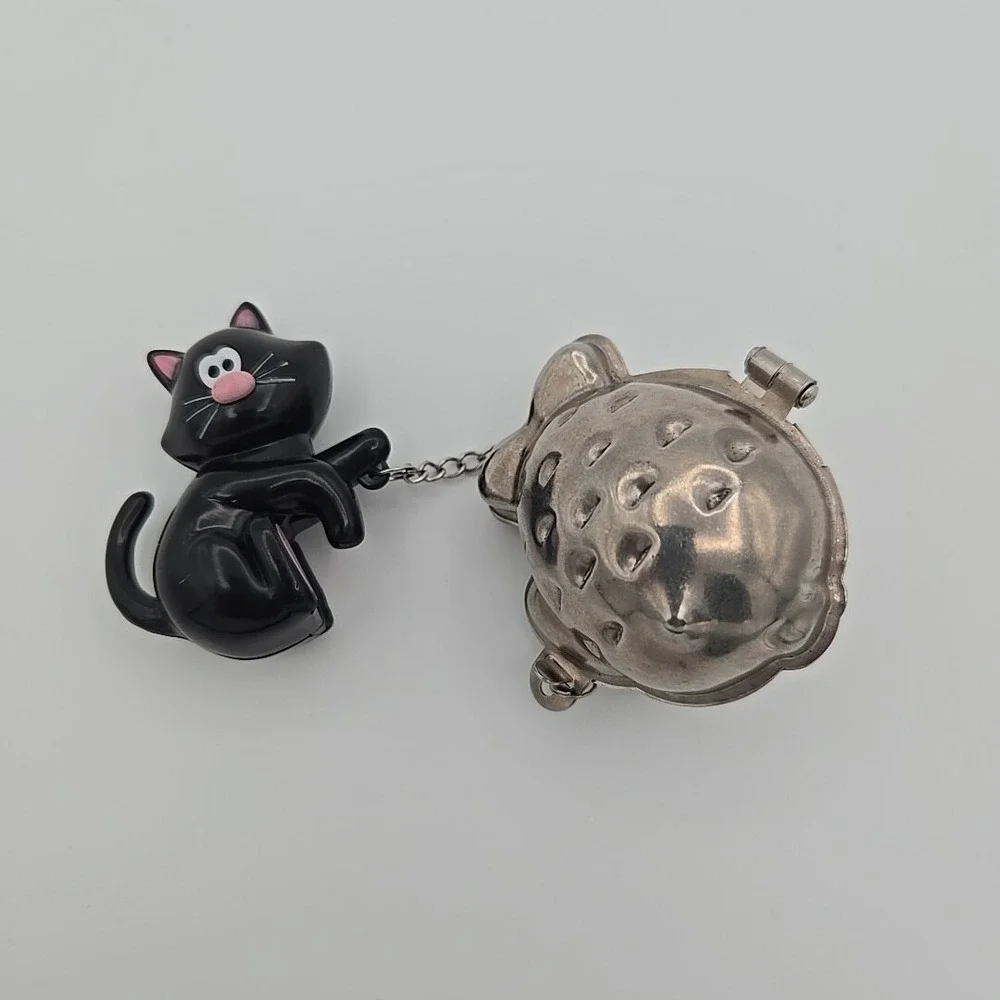 JOIE Meow Tea Cup Infuser Black Cat‎ Stainless Steel Ball Loose Strainer Sieve